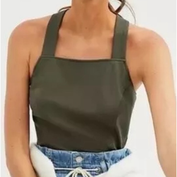 Anthropologie Porridge Seamed Cross Back Moss Green Tank Size Large $70 - Picture 1 of 4